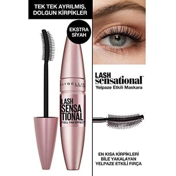 Maybelline New York Lash Sensational Yelpaze Etkili Intense Black Maskara - Ekstra Siyah